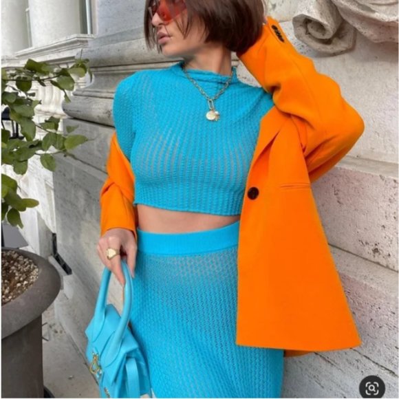 BLOGGER'S FAVE! Zara Blue Pointelle Knit Sweater NWT - Picture 13 of 16